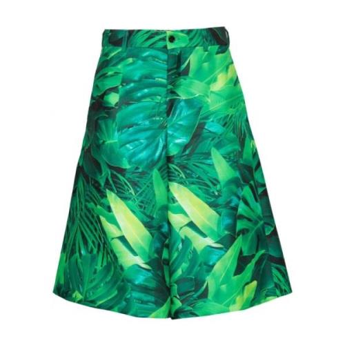 Groene Bladprint Wijde Pijp Shorts Comme des Garçons , Green , Heren