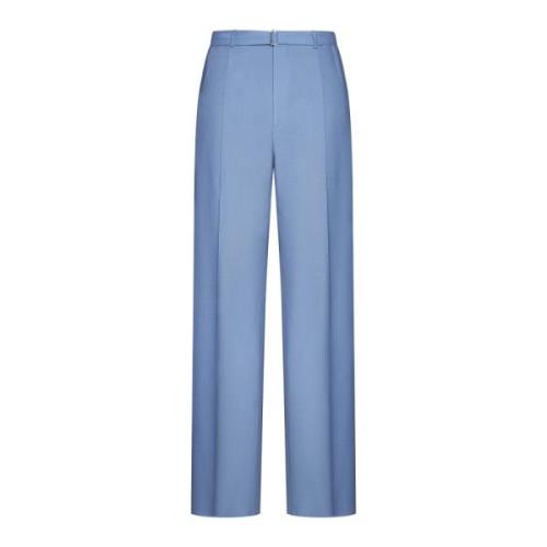 Blauwe Wol Wijde Pijp Broek Lanvin , Blue , Heren