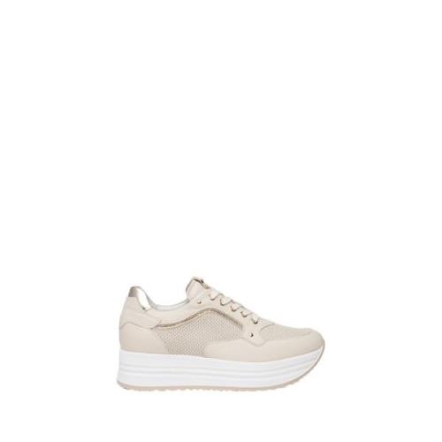 Witte Leren Sneakers Nerogiardini , Beige , Dames