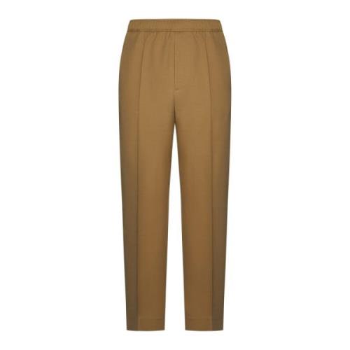 Beige Wollen Broek met Elastische Tailleband Lanvin , Brown , Heren