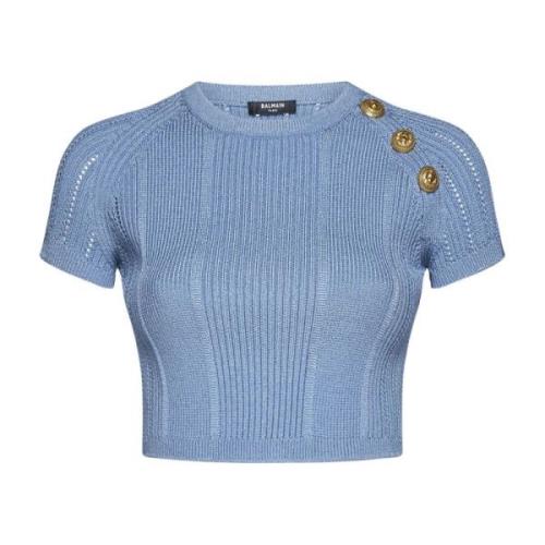 Leeuwenkop Crew Neck Gebreide Top Balmain , Blue , Dames