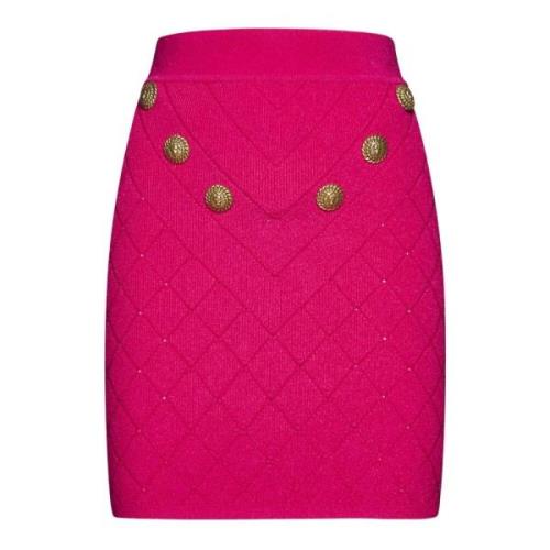 Fuchsia Diamantpatroon Rok Balmain , Pink , Dames