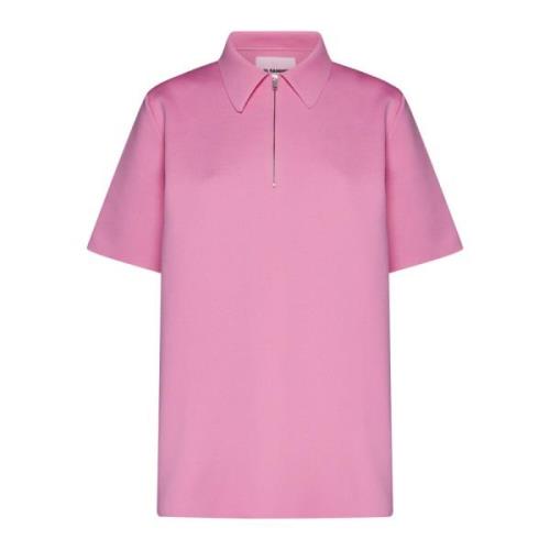 Roze Polo Zip T-shirt Jil Sander , Pink , Dames