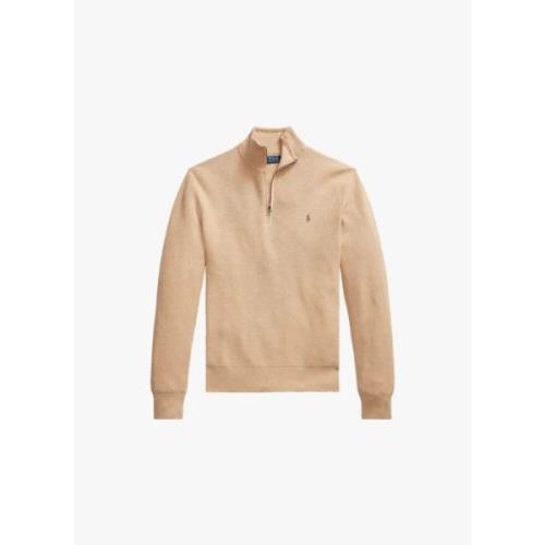 Zip Neck Polo Sweater Cotton Piqué Ralph Lauren , Brown , Heren