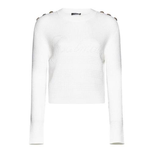 Witte Gebreide Trui met Logo Versiering Balmain , White , Dames