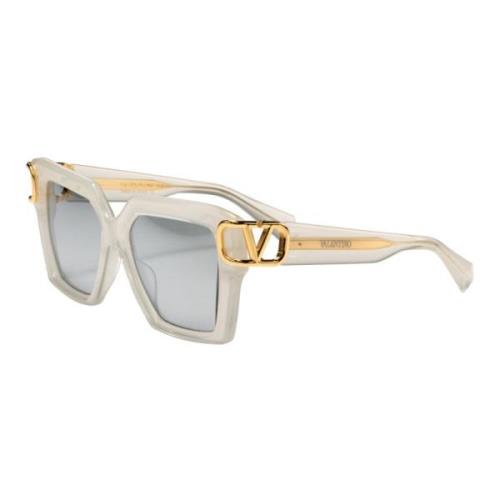 V-Uno Sunglasses White Yellow Gold Valentino , Gray , Dames