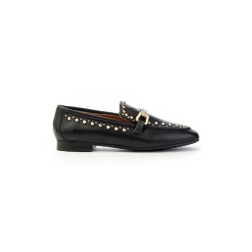 Gestikte Loafer met Gouden Studs Mjus , Black , Dames