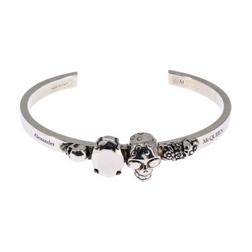 Skull Messing Armband Logo Gegraveerd Alexander McQueen , Gray , Heren