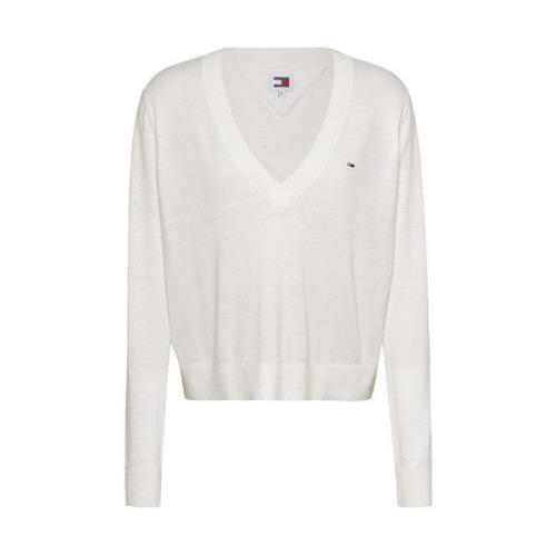 Witte Sweater Elegant Veelzijdig Tijdloos Tommy Jeans , White , Dames