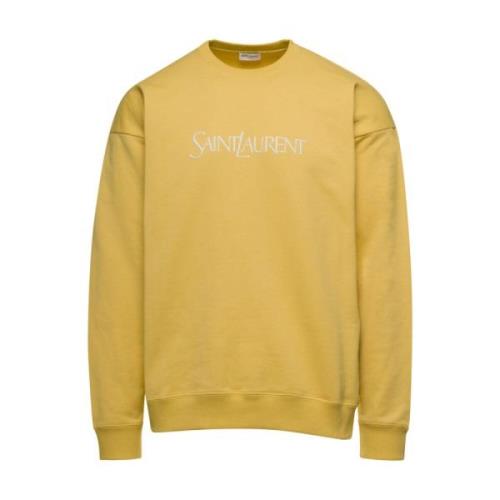 Gele Logo Geborduurde Crewneck Sweatshirt Saint Laurent , Yellow , Her...