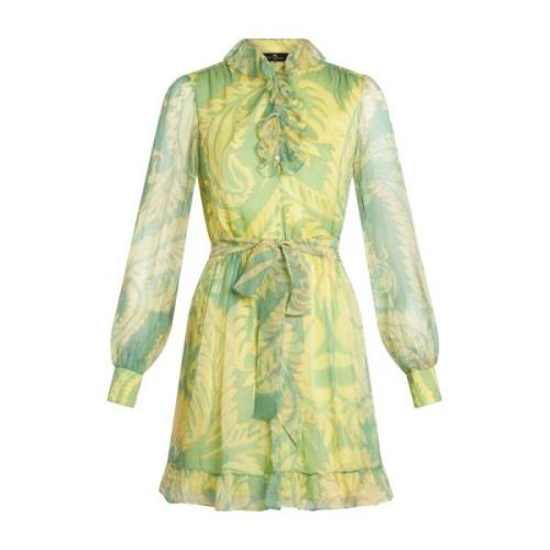 Groene Zijden Chiffon Mini Jurk Etro , Multicolor , Dames