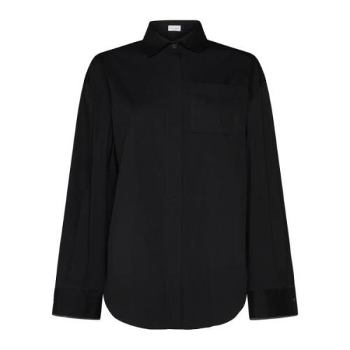 Zwarte Poplin Shirt Monili Detail Brunello Cucinelli , Black , Dames