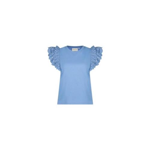 Vlinder Mouw Katoenen T-shirt Fabienne Chapot , Blue , Dames