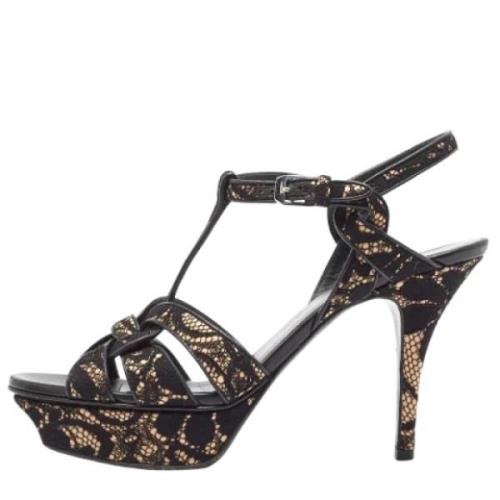 Pre-owned Lace sandals Yves Saint Laurent Vintage , Black , Dames