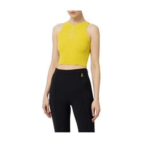 Gele Geribbelde Top met Metalen Letters Elisabetta Franchi , Yellow , ...