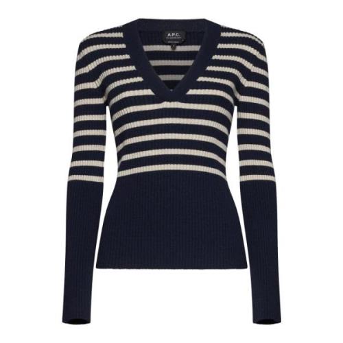 Navy Blauw Gestreepte Katoenen Trui A.p.c. , Multicolor , Dames