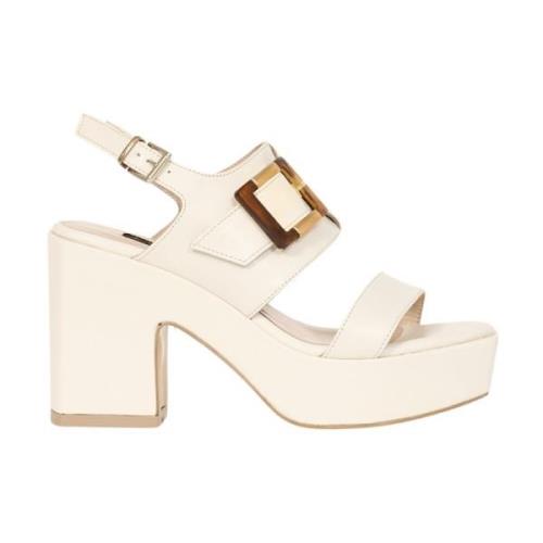 Witte Leren Sandalen met Hoge Hak Albano , White , Dames