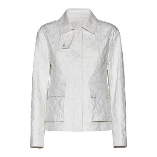 Gewatteerde Witte Jas Logo Patch Moncler , White , Dames