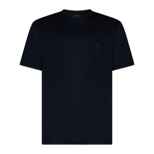 Blauwe Katoenen Logo Geborduurde T-shirts Giorgio Armani , Blue , Here...