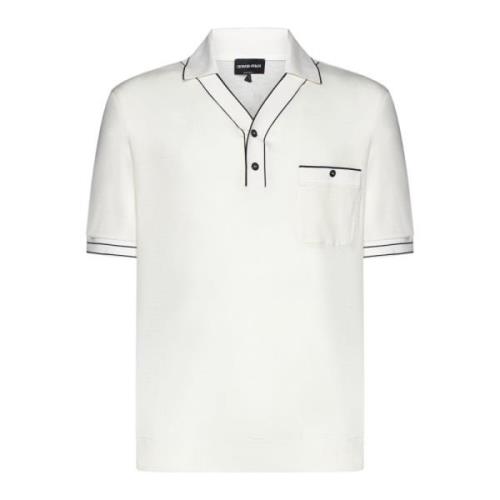 Gebreide Polo Kraag V-hals T-shirts Giorgio Armani , White , Heren