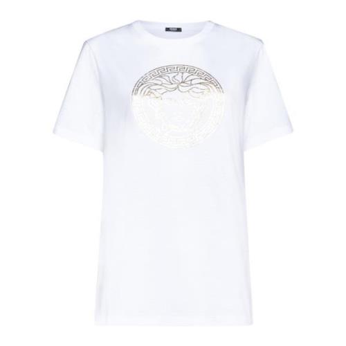 Luxe Medusa Head T-shirt Wit Goud Versace , White , Dames