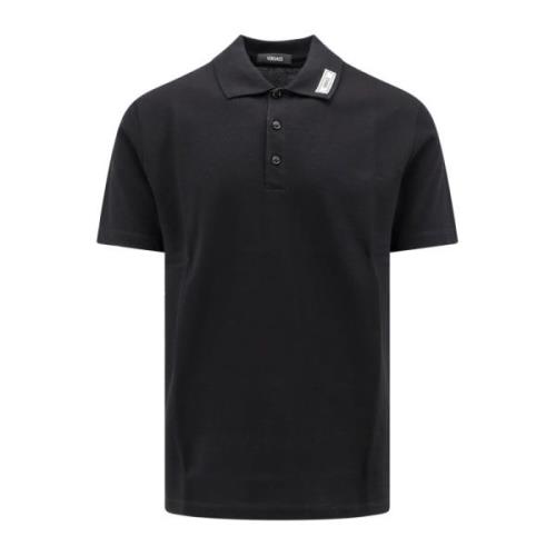 Polo Shirt met Kraag Versace , Black , Heren
