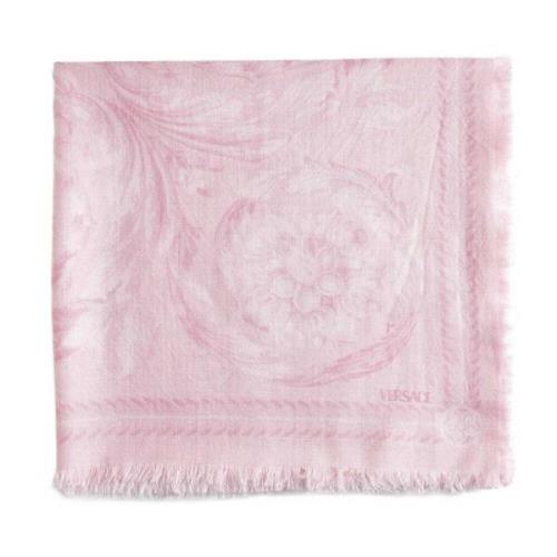 Zijden Sjaal met Barocco Print Versace , Pink , Dames