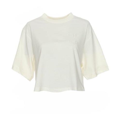 Cropped T-shirt met geribbelde halslijn Closed , Beige , Dames