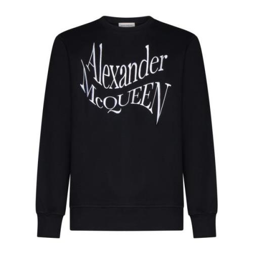 Zwarte Geborduurde Logo Trui Alexander McQueen , Black , Heren