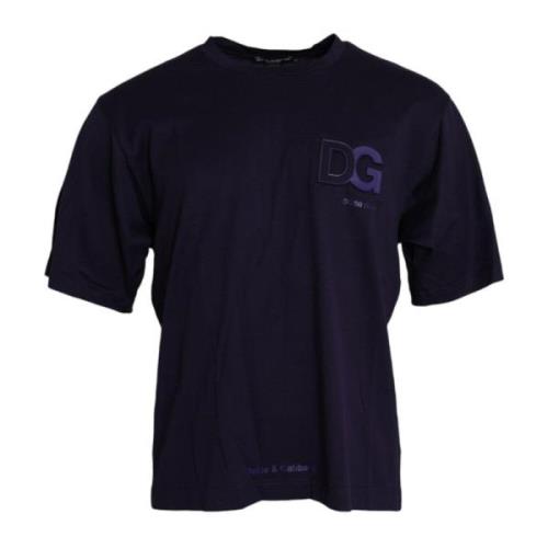 Paarse Logo Patch Katoenen T-shirt Dolce & Gabbana , Purple , Heren