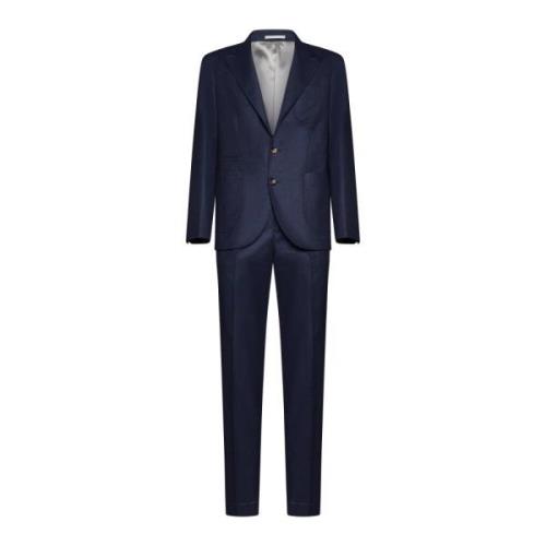 Blauwe Wollen Blazer Enkelrij Stijl Brunello Cucinelli , Blue , Heren