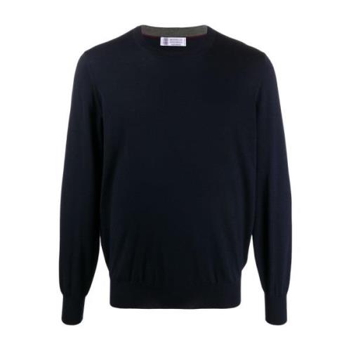 Navy+Donkergrijs Crew Neck Sweater Brunello Cucinelli , Black , Heren