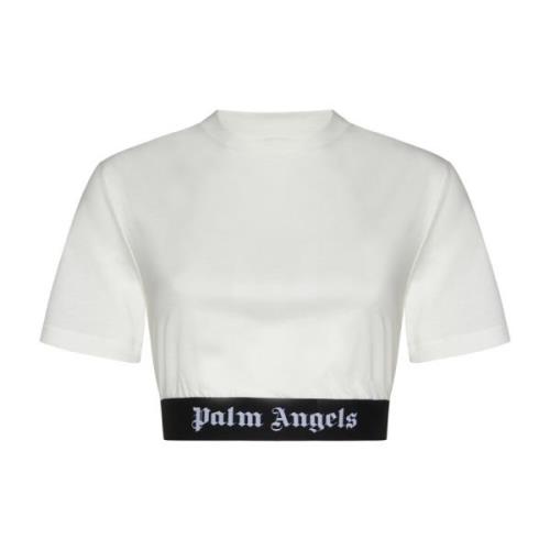 Logo-Jacquard Crew Neck T-shirts Palm Angels , White , Dames