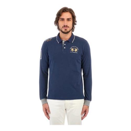 Lange Mouw Polo Shirt met Logo Details La Martina , Blue , Heren