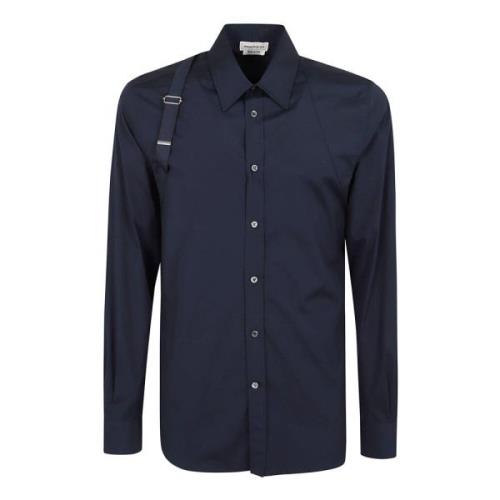 Blauwe Katoenen Poplin Shirt Aw24 Alexander McQueen , Blue , Heren