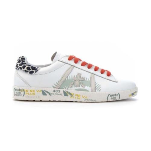 Witte Leren Sneakers met Contrasterende Patch Premiata , White , Dames