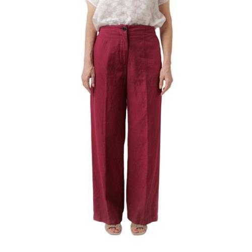 Casual linnen broek met elastische taille Pomandère , Purple , Dames