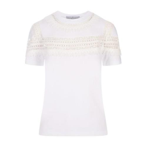 Wit Crew-neck T-shirt met Macramé Detail Ermanno Scervino , White , Da...