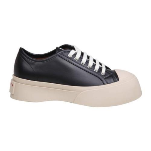 Zwarte Leren Veterschoenen met Logo Marni , Black , Dames