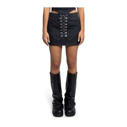 Denim Mini Rok Zwart Hiker Boot Dion Lee , Black , Dames