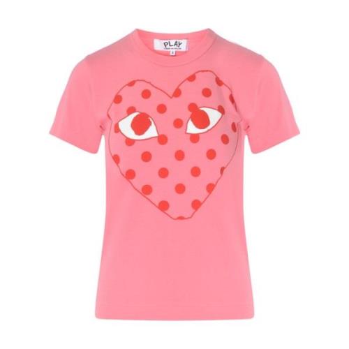 Roze T-shirt met rode hart Comme des Garçons Play , Pink , Dames