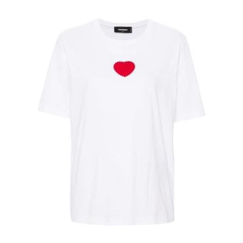 Wit Katoenen T-shirt met Rood Logo Dsquared2 , White , Dames