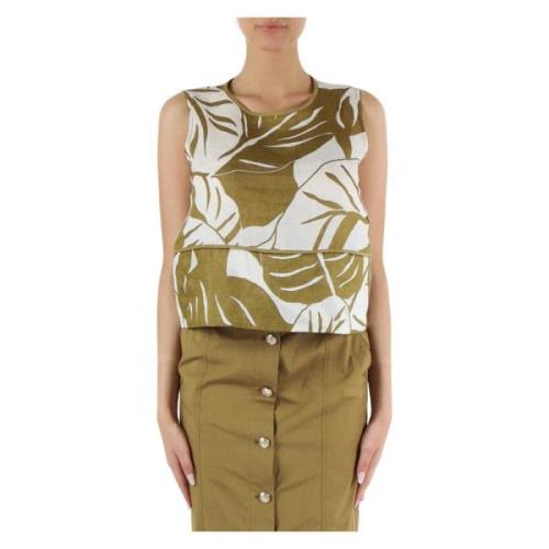 Linnen top met decoratief motief Marella , Green , Dames