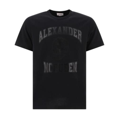 Zwart T-shirt met Logo en Schedel Alexander McQueen , Black , Heren