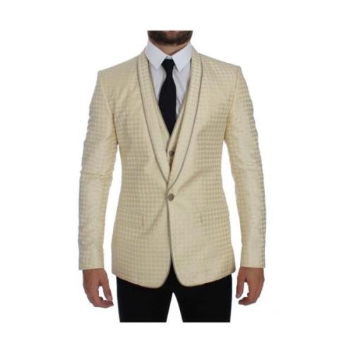 Beige Polka Dot Blazer Dolce & Gabbana , Beige , Heren