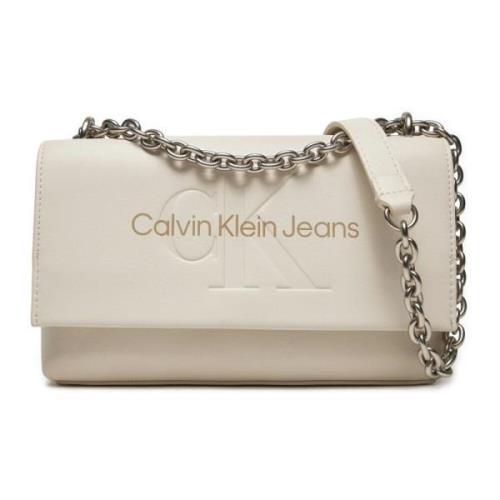 Eco-Leren Flap Tas met Ketting Calvin Klein Jeans , Beige , Dames