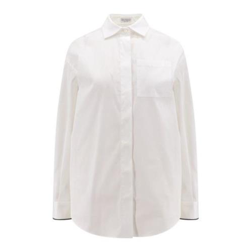 Witte Franse Kraag Shirt Gemaakt in Italië Brunello Cucinelli , White ...