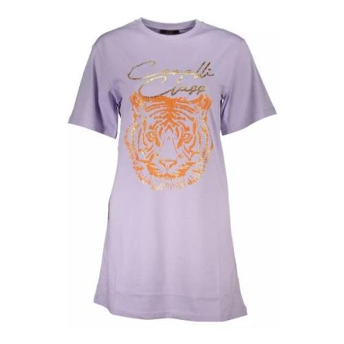 Paarse Logo Print Ronde Hals T-Shirt Cavalli Class , Purple , Dames