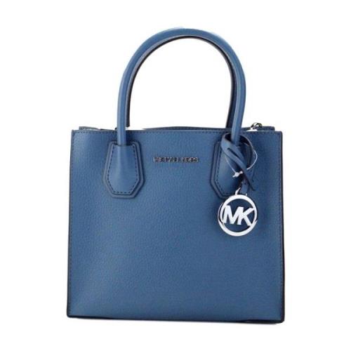 Pebble Leather Messenger Tas met Ritsvak Michael Kors , Blue , Dames