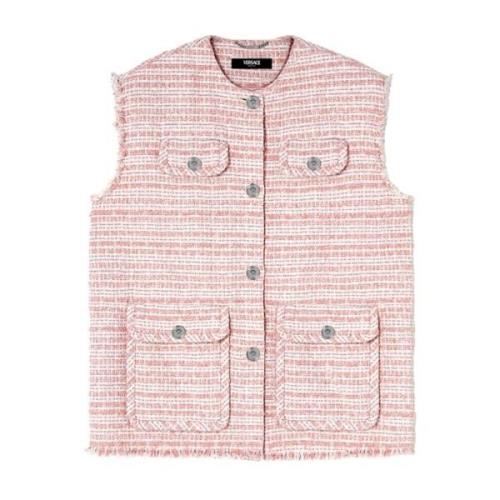 Wit Roze Tweed Franje Vest Versace , Multicolor , Dames